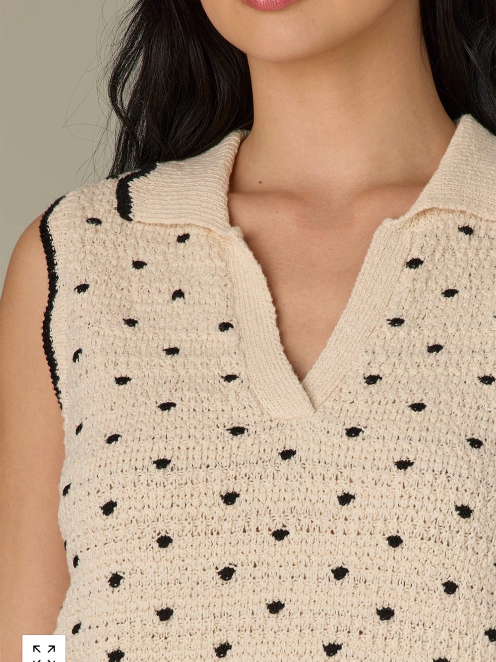 Wit & Wisdom Cream Knit Sleeveless Polka Dot Tank with Black Trim - Picture 5 of 9